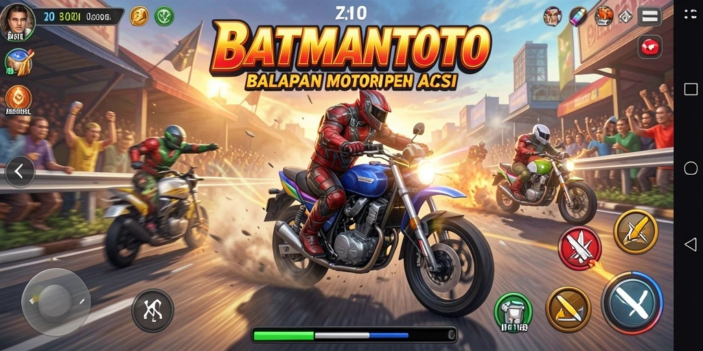 Tampilan gameplay menegangkan saat balapan motor di BATMANTOTO.