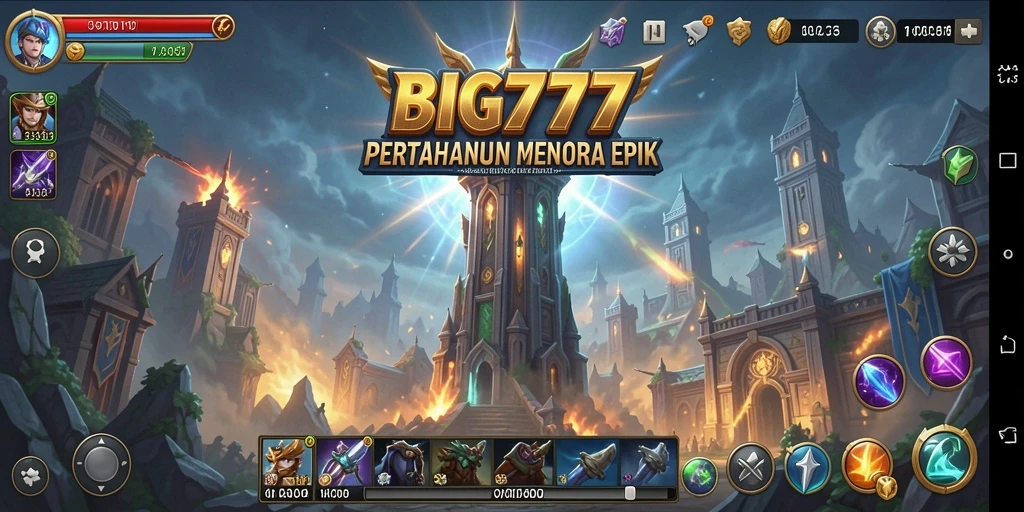 Screenshot gameplay BIG777 menampilkan menara dan musuh dalam pertempuran strategi.
