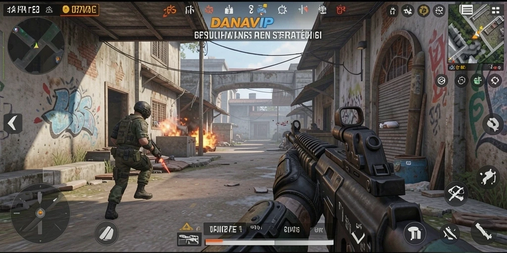 Gameplay seru di DANAVIP dengan aksi tembak-menembak yang mendebarkan.