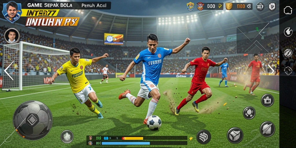 Tampilan gameplay menarik dalam pertandingan sepak bola yang mendebarkan.