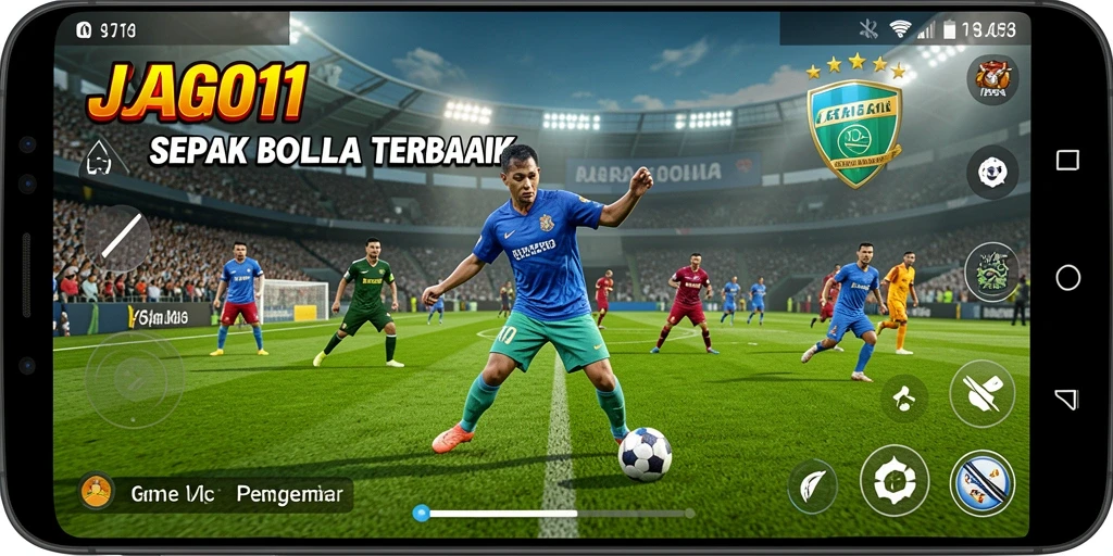 Tampilan gameplay JAGO11 yang menegangkan dan mendebarkan dalam aksi sepak bola.