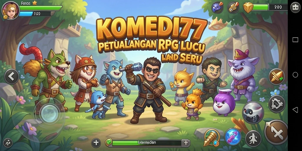 Tampilkan gameplay lucu dan seru dalam KOMEDI77 yang penuh petualangan RPG.