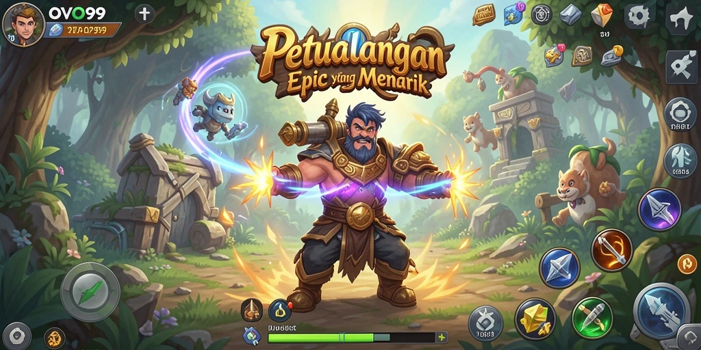 Screenshot gameplay OVO99 menampilkan aksi pertempuran RPG yang seru.