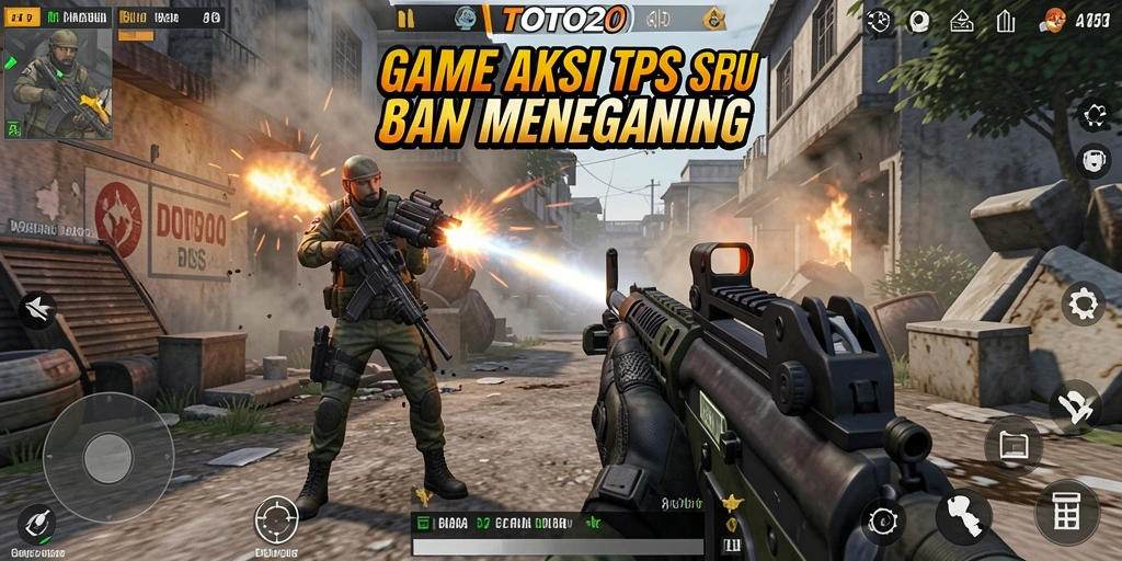 Screenshot gameplay TOTO20 menunjukkan pertempuran seru di arena TPS.